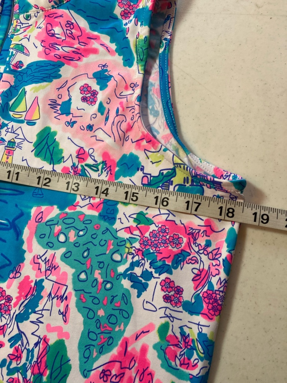 Lulu-B Sleeveless Island Print Top in Teal, Pink, Green, White - Picture 8 of 10